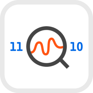 Pinetree logo showing a waveform in the background, and a magnifying glass in the foreground showing a close-up of the wave form.